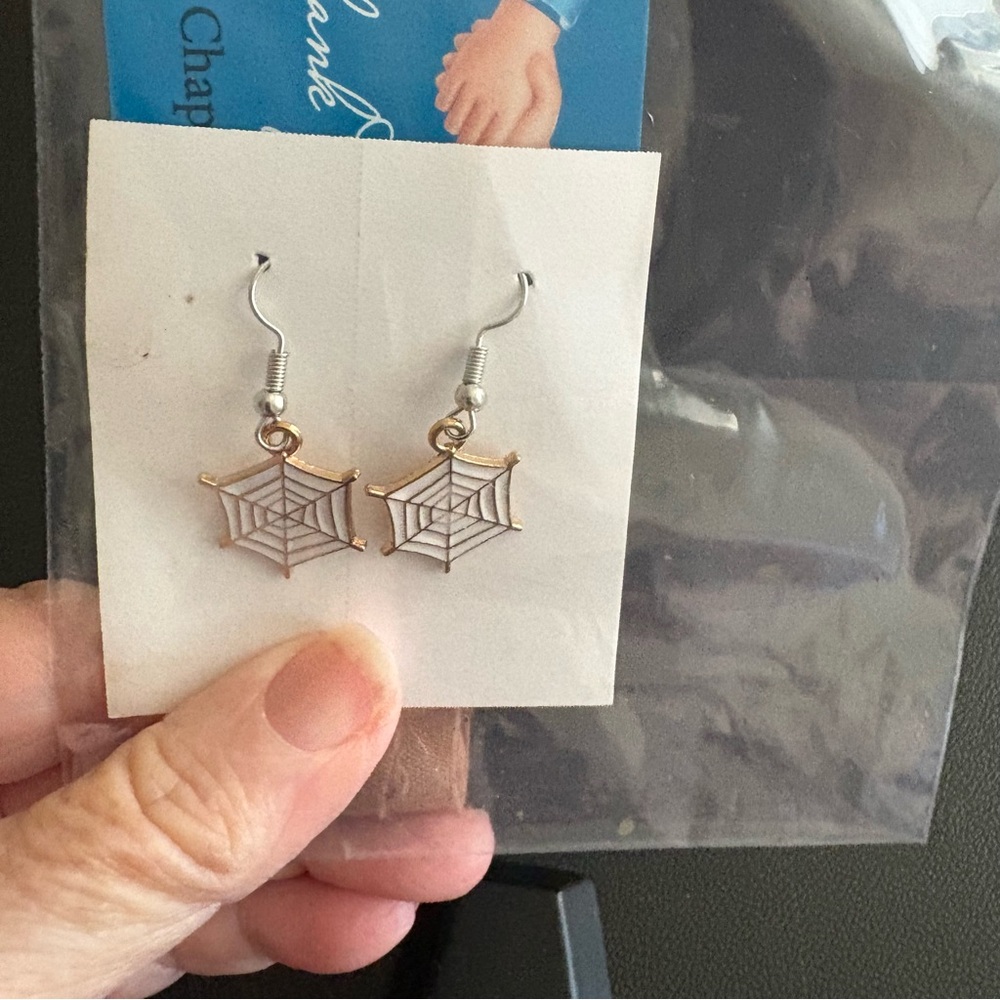 White spiderweb earrings